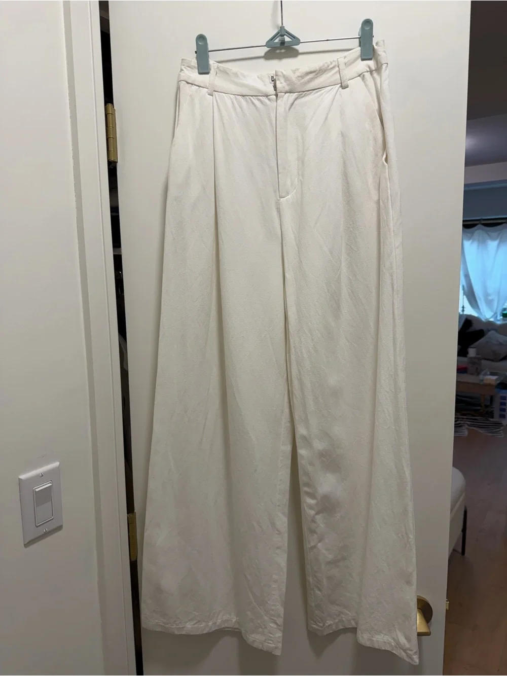 Zara White Linen Blend Wide-Leg Trousers - Sz S